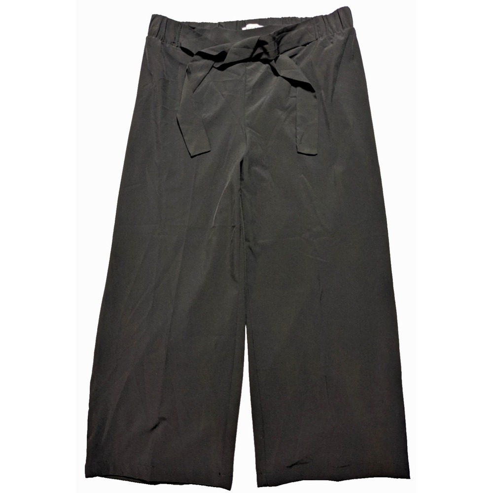 Calvin Klein - Women Medium Pull-on Belt Tie Black Crop Pants ‎ Poly Stretch EUC